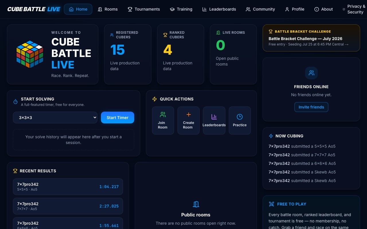 Cube Battle Live — real-time multiplayer arena for speedcubers